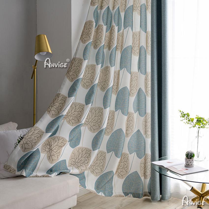 ANVIGE Garden Big Leaves Printed,Grommet Window Curtain Blackout Curtains For Living Room,52''Wx63''L,1 Panel