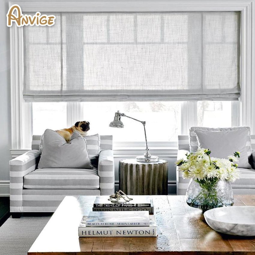 Anvige Flat Roman Shades,Hardware For Installation Included,Window Treatment,Custom Roman Blinds,Cotton Linen Sheer Blinds