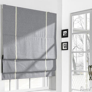 ANVIGE Modern Cotton Linen Grey With White Strips Printed Roman Shades ,Easy Install Washable Curtains ,Customized Window Curtain Drape, 24"W X 64"H