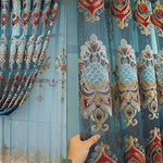 Anvige Home Textile Luxury Curtain ANVIGE European Luxury Blue Curtain Embroidered,Custom Made Blackout Window Drapes For Living Room