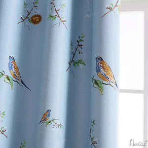 Anvige Home Textile Pastoral Curtain ANVIGE Pastoral Blue Color Bird and Tree Printed,Blackout Grommet Window Curtain Blackout Curtains For Living Room,52''Wx63''L,1 Panel