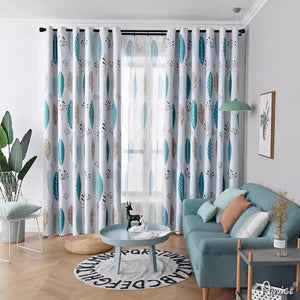 Anvige Home Textile Pastoral Curtain ANVIGE Pastoral Blue Leaves,Blackout Grommet Window Curtain Blackout Curtains For Living Room,52''Wx63''L,1 Panel