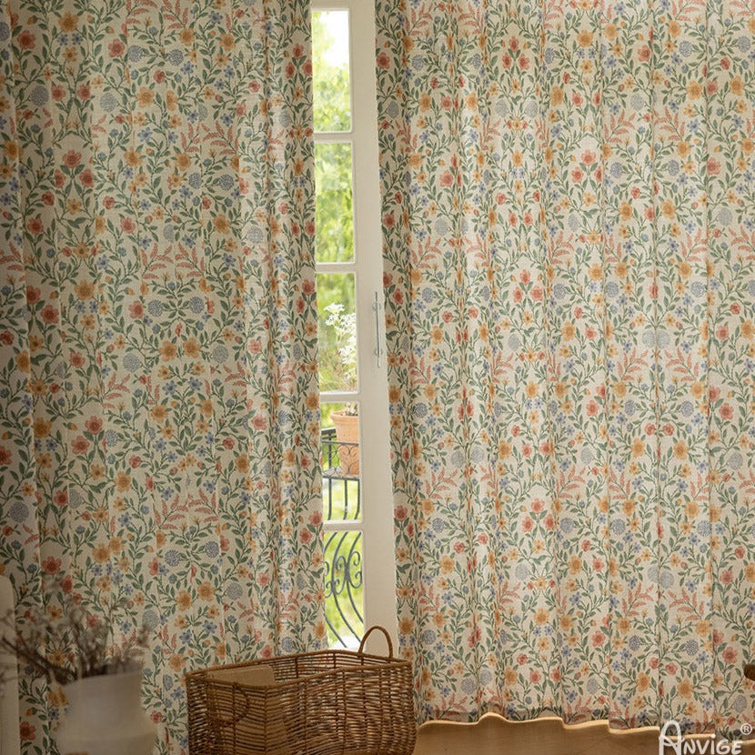 Anvige Home Textile Pastoral Curtain ANVIGE Pastoral Cotton Linen Colorful Flowers Printed,Grommet Window Curtain Blackout Curtains For Living Room,52''Wx63''L,1 Panel