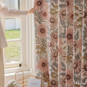 Anvige Home Textile Pastoral Curtain ANVIGE Pastoral Cotton Linen Floral,Grommet Window Curtain Blackout Curtains For Living Room,52''Wx63''L,1 Panel