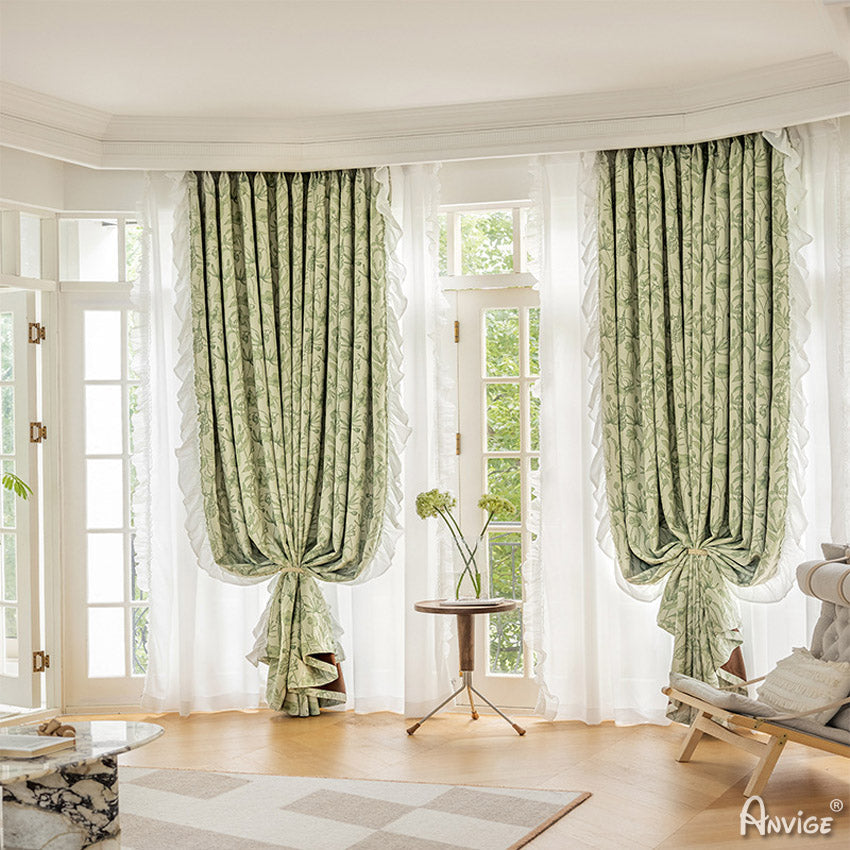 Anvige Home Textile Pastoral Curtain ANVIGE Pastoral Green Flowers Printed,Blackout Grommet Window Curtain Blackout Curtains For Living Room,52''Wx63''L,1 Panel