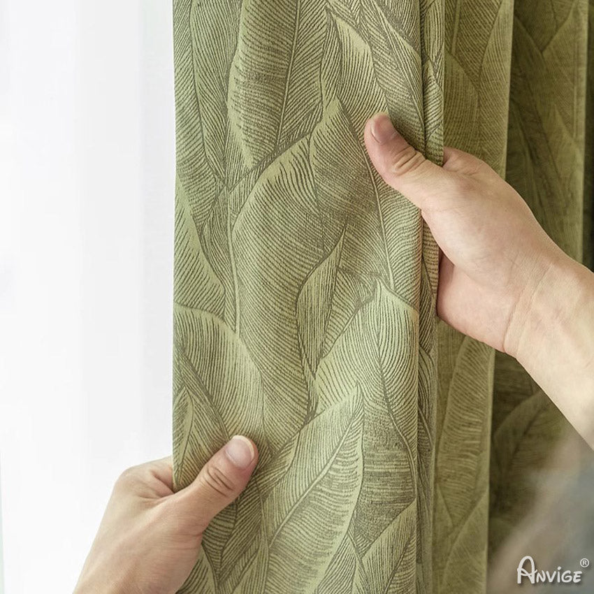 Anvige Home Textile Pastoral Curtain ANVIGE Pastoral High Quality Green Leaves Jacquard,Grommet Window Curtain Blackout Curtains For Living Room,52''Wx63''L,1 Panel