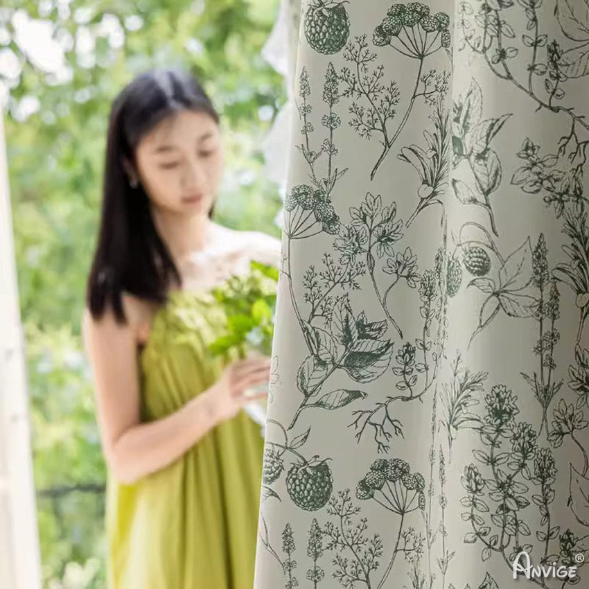 Anvige Home Textile Pastoral Curtain ANVIGE Pastoral High Quality Green Plants Printed,Grommet Window Curtain Blackout Curtains For Living Room,52''Wx63''L,1 Panel