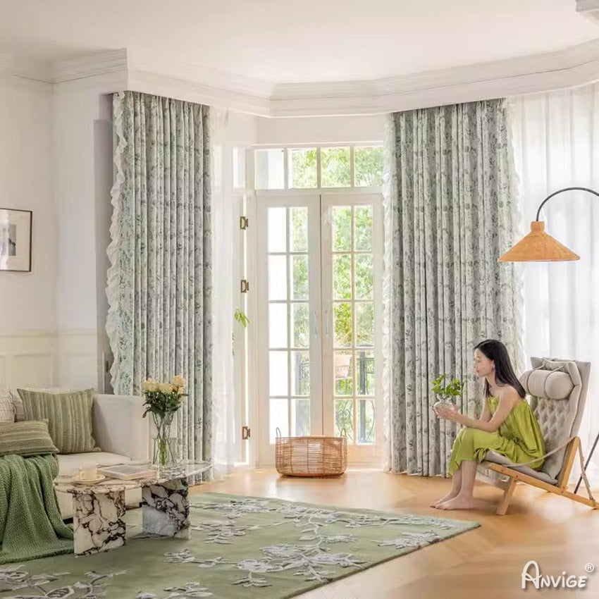 Anvige Home Textile Pastoral Curtain ANVIGE Pastoral High Quality Green Plants Printed,Grommet Window Curtain Blackout Curtains For Living Room,52''Wx63''L,1 Panel