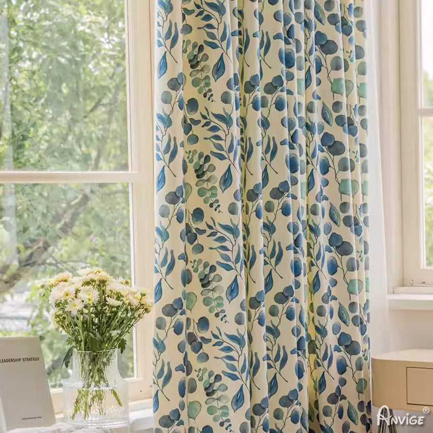 Anvige Home Textile Pastoral Curtain ANVIGE Pastoral High Quality Leaves Printed,Grommet Window Curtain Blackout Curtains For Living Room,52''Wx63''L,1 Panel