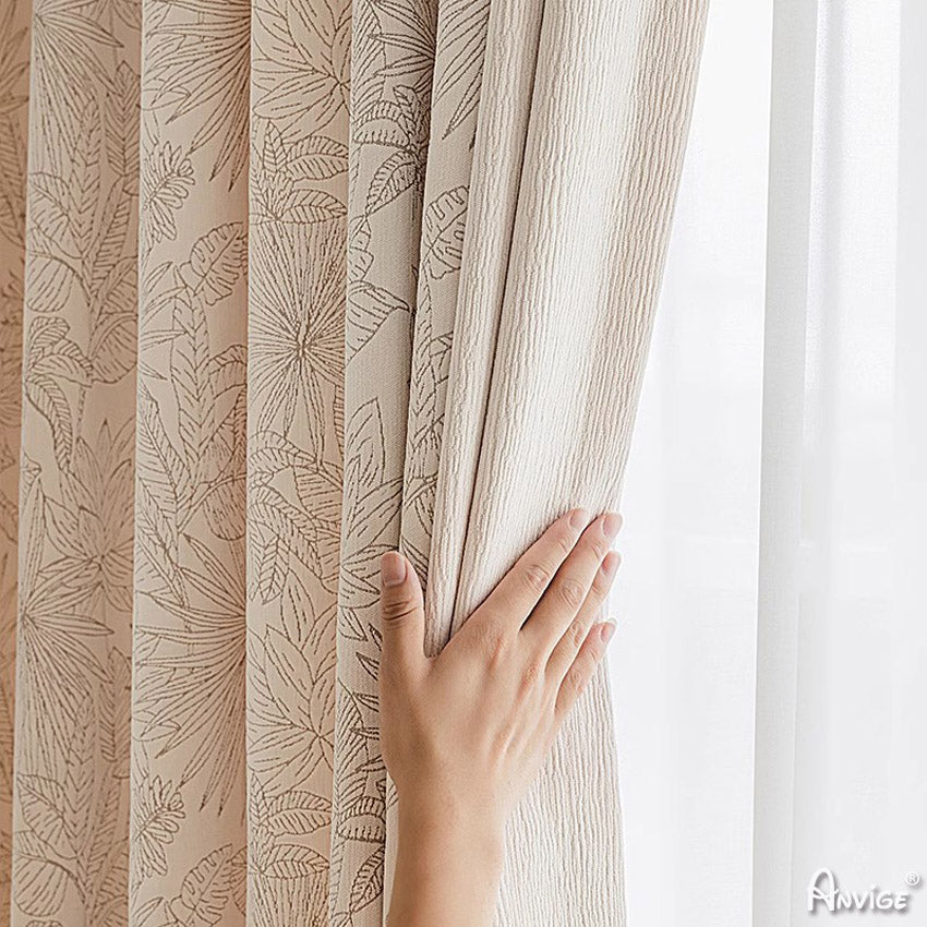 Anvige Home Textile Pastoral Curtain ANVIGE Pastoral Leaves Jacquard,Grommet Window Curtain Blackout Curtains For Living Room,52''Wx63''L,1 Panel