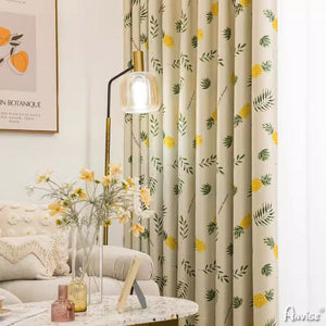 Anvige Home Textile Pastoral Curtain ANVIGE Pastoral Pineapple Printed,Blackout Grommet Window Curtain Blackout Curtains For Living Room,52''Wx63''L,1 Panel