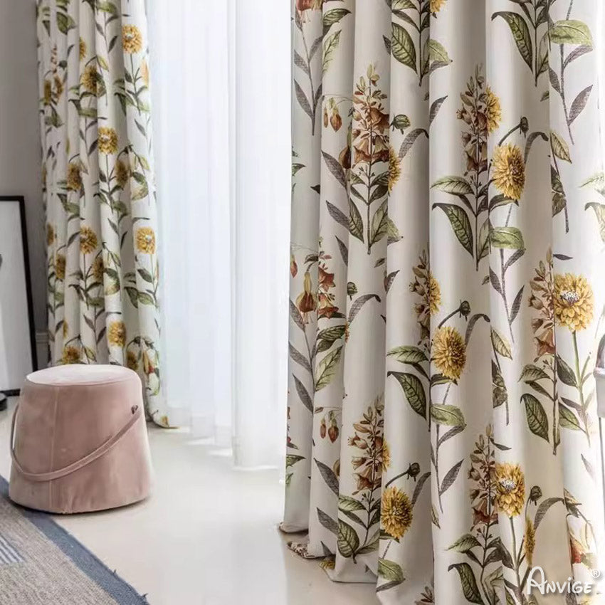 Anvige Home Textile Pastoral Curtain Copy of ANVIGE Pastoral High Quality Green Color Bird and Flower Printed,Grommet Window Curtain Blackout Curtains For Living Room,52''Wx63''L,1 Panel