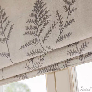 Anvige Home Textile Roman Shade Anvige Flat Roman Shades,Hardware For Installation Included,Window Treatment,Custom Roman Blinds,Cotton Linen Levaves Embroidered Style