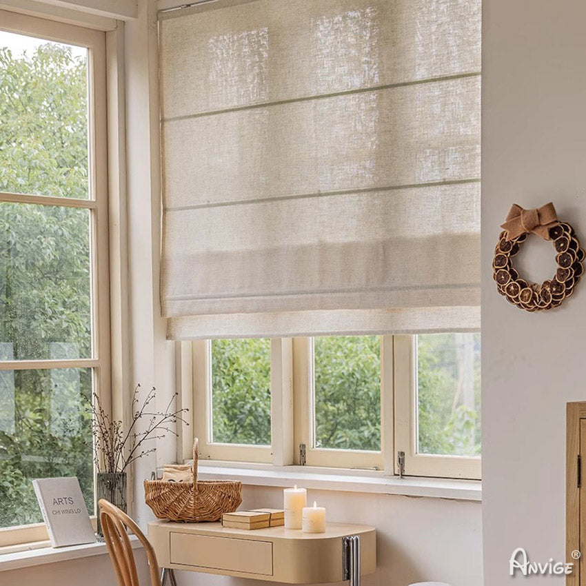 Anvige Home Textile Roman Shade Anvige Flat Roman Shades,Hardware For Installation Included,Window Treatment,Custom Roman Blinds ,Natural Linen Color