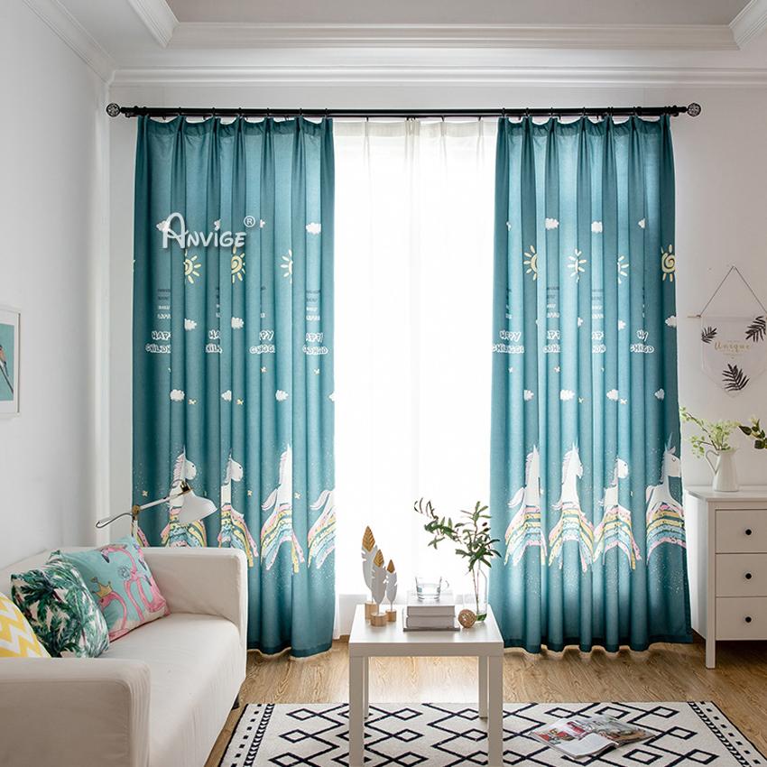 ANVIGE Cartoon Blue Pony Printed,Grommet Window Curtain Blackout Curtains For Living Room,52''Wx63''L,1 Panel