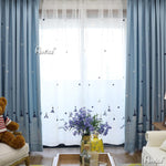 ANVIGE Cartoon Children Embroidered Castle Blue Curtains,Grommet Window Curtain Blackout Curtains For Living Room,52''Wx63''L,1 Panel