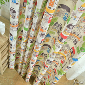 ANVIGE Cartoon Cotton Linen City Street Printed,Grommet Window Curtain Blackout Curtains For Living Room,52''Wx63''L,1 Panel