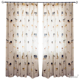 ANVIGE Cartoon Cotton Linen Zoo Animals Printed ,Grommet Window Curtain Blackout Curtains For Living Room,52''Wx63''L,1 Panel