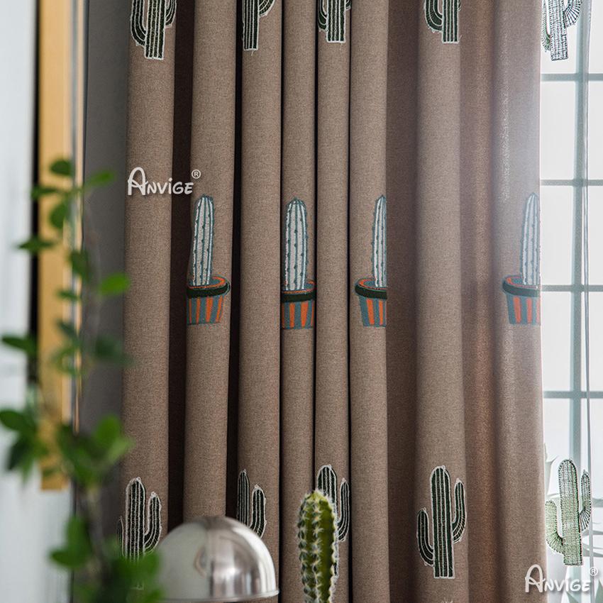 ANVIGE Cartoon Fashion Cactus Embroidered,Grommet Window Curtain Blackout Curtains For Living Room,52''Wx63''L,1 Panel