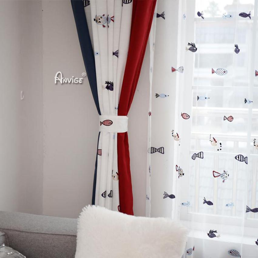 ANVIGE Cartoon Little Fish Embroidered,Grommet Window Curtain Blackout Curtains For Living Room,52''Wx63''L,1 Panel