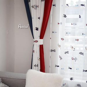 ANVIGE Cartoon Little Fish Embroidered,Grommet Window Curtain Blackout Curtains For Living Room,52''Wx63''L,1 Panel
