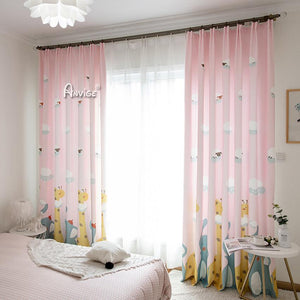 ANVIGE Cartoon Pink Color Animals Printed,Grommet Window Curtain Blackout Curtains For Living Room,52''Wx63''L,1 Panel