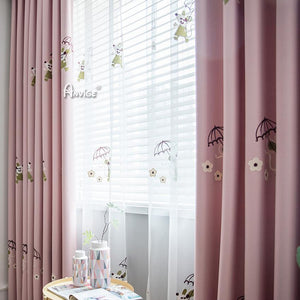 ANVIGE Cartoon Pink  Little Mouse Embroidered,Grommet Window Curtain Blackout Curtains For Living Room,52''Wx63''L,1 Panel