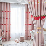 ANVIGE Cartoon Pink Strawberries Embroidered,Grommet Window Curtain Blackout Curtains For Living Room,52''Wx63''L,1 Panel