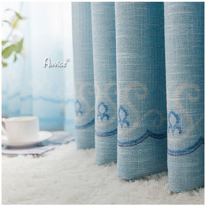 ANVIGE European Luxury Blue Color Embroidered Curtains,Grommet Window Curtain Blackout Curtains For Living Room,52''Wx63''L,1 Panel