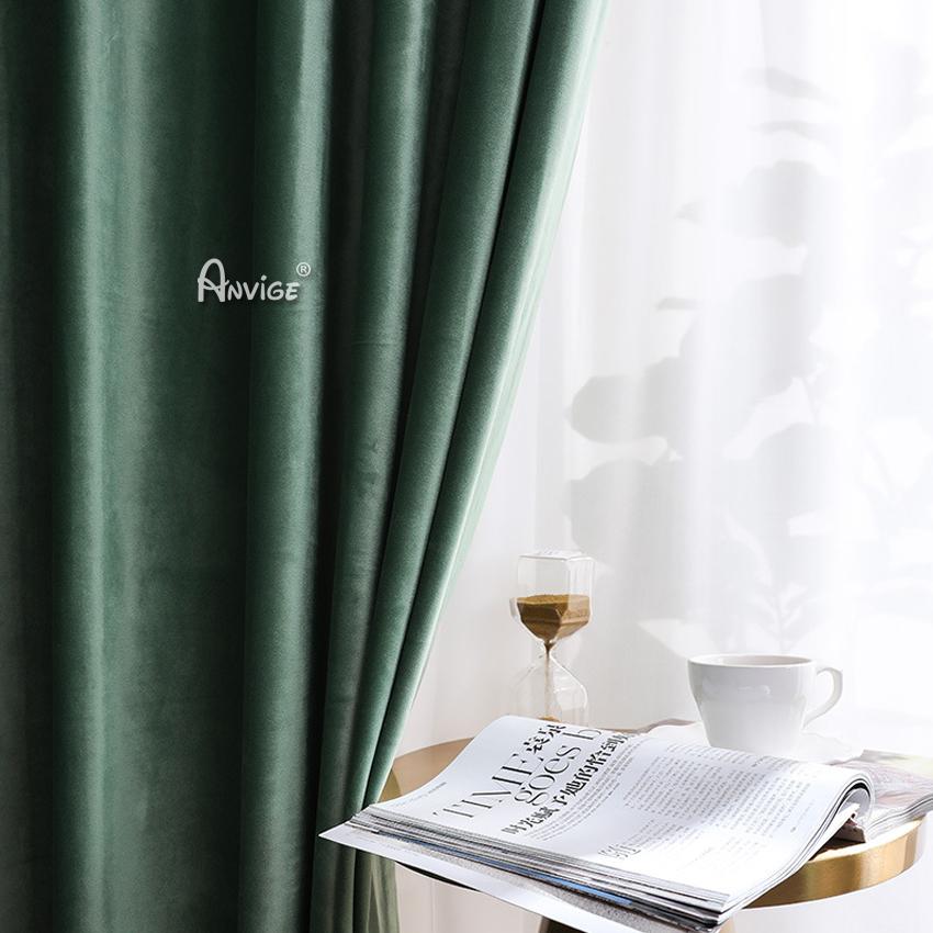 ANVIGE European Luxury Green Color Velvet High Quality Curtains,Grommet Window Curtain Blackout Curtains For Living Room,52''Wx63''L,1 Panel