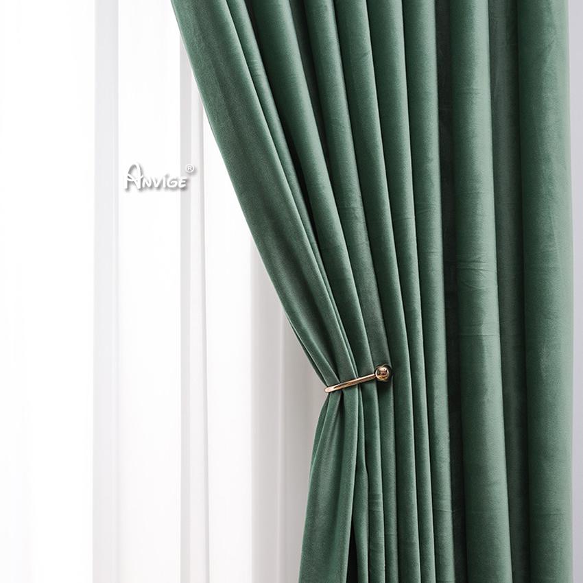 ANVIGE European Luxury Green Color Velvet High Quality Curtains,Grommet Window Curtain Blackout Curtains For Living Room,52''Wx63''L,1 Panel
