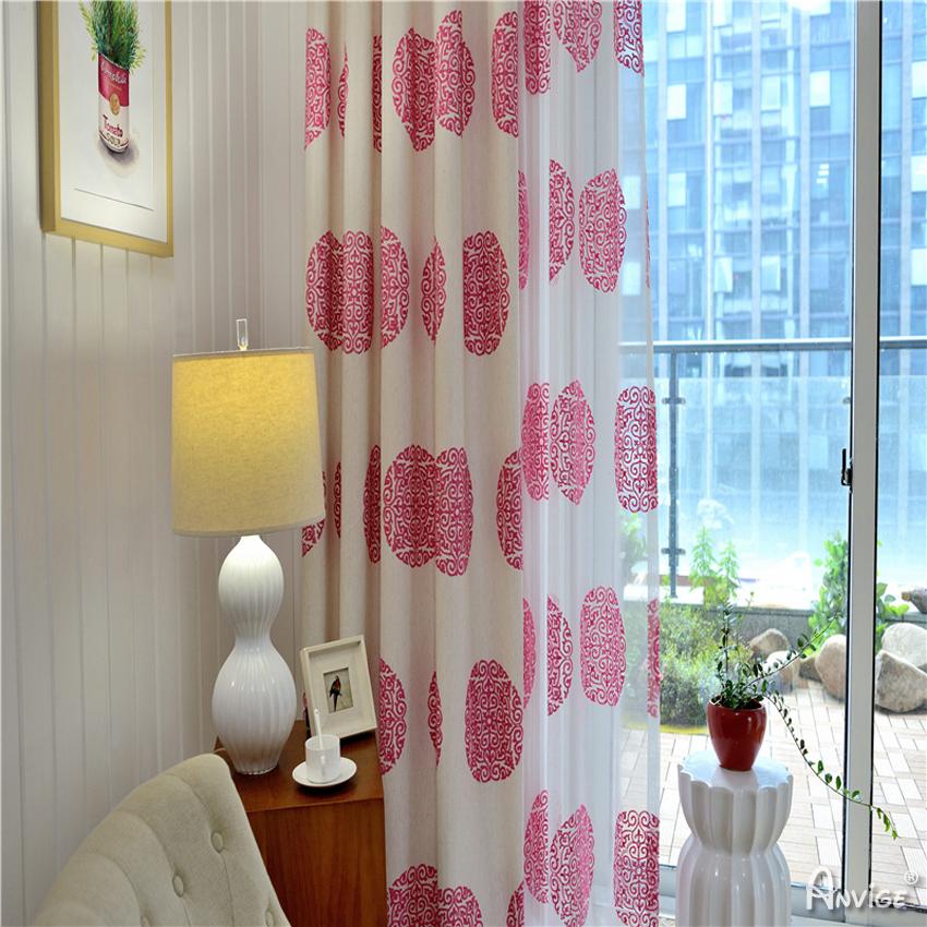 ANVIGE Pastoral Cotton Linen Pink Chinese Knot Embroidered,Grommet Window Curtain Blackout Curtains For Living Room,52''Wx63''L,1 Panel