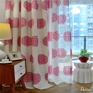ANVIGE Pastoral Cotton Linen Pink Chinese Knot Embroidered,Grommet Window Curtain Blackout Curtains For Living Room,52''Wx63''L,1 Panel