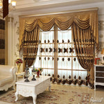 ANVIGE Brown Embroidered Gold Curtains For the Living Room Customized Valance,Blackout and Sheer Window Curtain With Grommet Top,52''Wx84''L,1 Panel