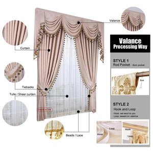 ANVIGE Brown Embroidered Gold Curtains For the Living Room Customized Valance,Blackout and Sheer Window Curtain With Grommet Top,52''Wx84''L,1 Panel