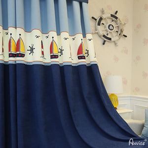 ANVIGE Cartoon Children Room Boat Embroidered Curtains Fashion Valance,Blackout and Sheer Window Curtain With Grommet Top,52''Wx84''L,1 Panel