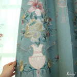 Anvige Home Textile Luxury Curtain ANVIGE Chinese Style Flowers Embroidered Curtain With Valance,Custom Made Blackout Window Drapes For Living Room