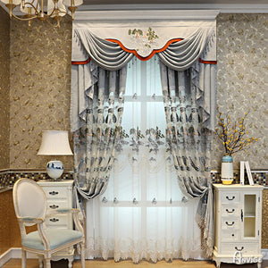 Anvige Home Textile Luxury Curtain ANVIGE Chinese Styple Embroidered Curtain With Valance,Custom Made Blackout Window Drapes For Living Room