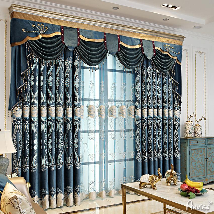 ANVIGE Europe Luxury Embroidered Curtains Customized Valance,Blackout and Sheer Window Curtain With Grommet Top,52''Wx84''L,1 Panel