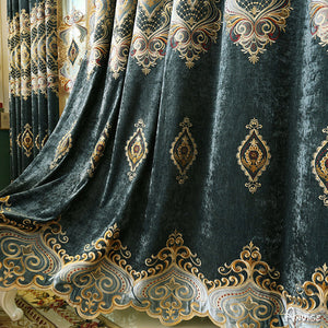 Anvige Home Textile Luxury Curtain ANVIGE European Blue Emboridered Curtains,Customized Valance,Window Treatment For Living Room