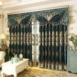 Anvige Home Textile Luxury Curtain ANVIGE European Blue Emboridered Curtains,Customized Valance,Window Treatment For Living Room