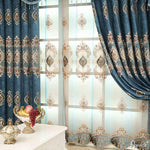ANVIGE European Blue Embroidered Curtains Fashion Valance,Blackout and Sheer Window Curtain With Grommet Top,52''Wx84''L,1 Panel