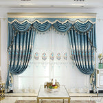 Anvige Home Textile Luxury Curtain ANVIGE European Blue Flowers Embroidered Curtain With Valance,Custom Made Blackout Window Drapes For Living Room