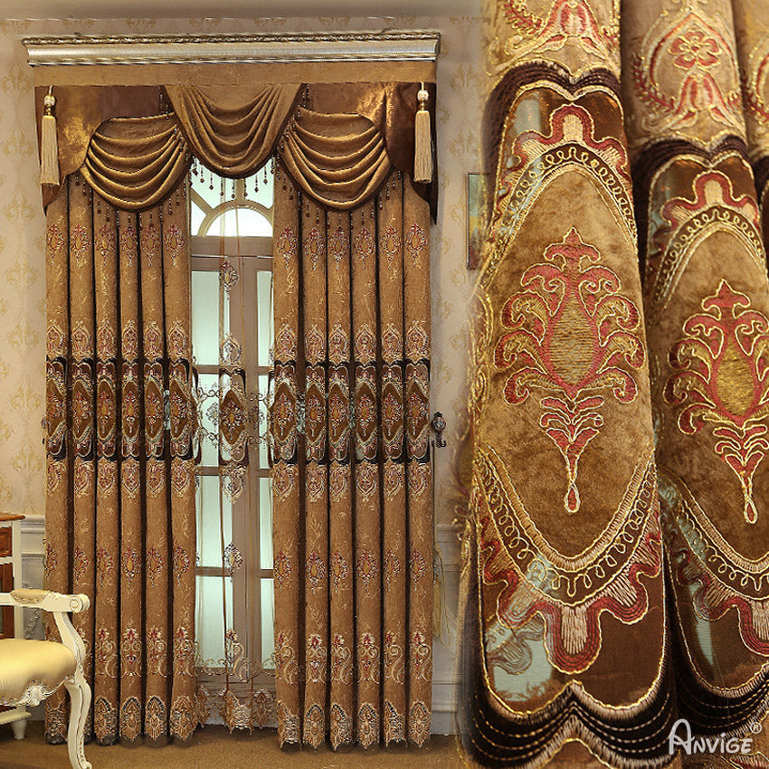 Anvige Home Textile Luxury Curtain ANVIGE European Coffee Emboridered Curtains,Customized Valance,Window Treatment For Living Room