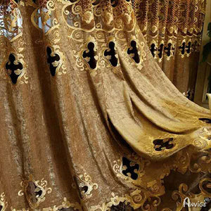Anvige Home Textile Luxury Curtain ANVIGE European Coffee Embroidered Curtain With Valance,Custom Made Blackout Window Drapes For Living Room