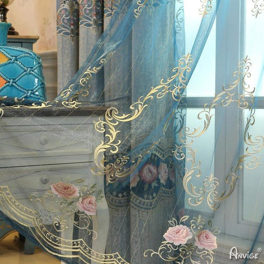Anvige Home Textile Luxury Curtain ANVIGE European Emboirdered Curtains Luxury Valance,Custom Made Blackout Window Drapes For Living Room