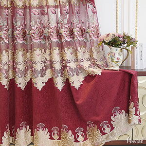 Anvige Home Textile Luxury Curtain ANVIGE European Embroidered Red,Customized Valance,Blackout Window Curtains For Living Room