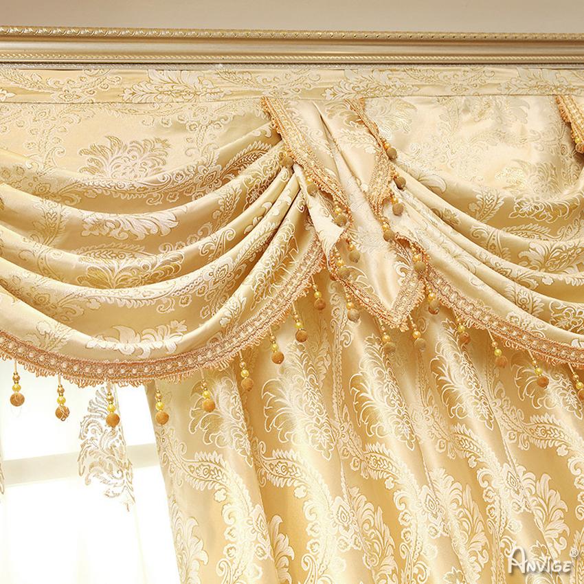 ANVIGE European Golden Color Embroidered Curtains Luxury Valance,Blackout and Sheer Window Curtain With Grommet Top,52''Wx84''L,1 Panel