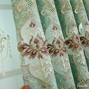 ANVIGE European Green Color Embroidered Curtains Customized Valance,Blackout and Sheer Window Curtain With Grommet Top,52''Wx84''L,1 Panel