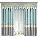 Anvige Home Textile Luxury Curtain ANVIGE European Grey and Light Blue Embroidered Curtain With Valance,Custom Made Blackout Window Drapes For Living Room